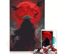 Puzzle da 1000 pezzi con dipinto di un samurai con corvi e luna rossa ideale per tutta la famiglia perfetto come regalo di compleanno con poster abbinato e foglio di curiosità 50x75cm