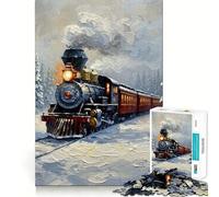 Puzzle da 1000 pezzi con dipinto di un treno invernale che attraversa una foresta innevata,gioco creativo di abilità,componenti robusti e ben definiti,ideale da portare in viaggio,gioco per allenare