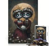 Puzzle da 1000 pezzi con dipinto di una coppia di scheletri che si sposa al chiaro di luna, ideale per adolescenti Un rompicapo rilassante e divertente, perfetto come regalo 38x26cm