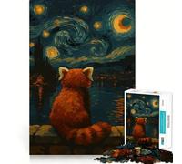 Puzzle da 1000 pezzi con dipinto "Notte stellata" del panda rosso per ragazzi, gioco di logica, momento di pace, taglio perfetto, lista dei desideri di Babbo Natale (38x26cm)