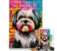 Puzzle da 1000 pezzi con disegno di cane Shih Tzu e graffiti, ideale per adolescenti, per migliorare la memoria e il tempo libero Pezzo unico con motivo Babbo Natale 38x52cm