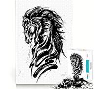 Puzzle da 1000 pezzi con disegno di cavallo in bianco e nero e inchiostro,giunture lisce,divertente gioco di logica e pensiero,gioco casual,regalo di Natale (38x52cm)