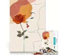 Puzzle da 1000 pezzi con disegno di donna e rosa,gioco mentale divertente con pezzi precisi e senza giunture,attività rilassante di gruppo al chiuso (50x75cm)