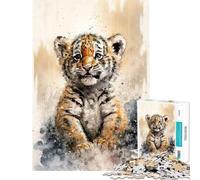 Puzzle da 1000 pezzi con disegno di tigre ad acquerello gioco educativo sfida per l'intelligenza giocattolo avvincente regalo di Babbo Natale segreto regalo di compleanno (dimensioni 38x26cm)