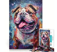 Puzzle da 1000 pezzi con disegno di un bulldog dipinto su tavolozza, ideale per ragazzi, stimolante per la mente e per tutta la famiglia Dimensioni precise, regalo memorabile (38x52cm)