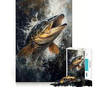 Puzzle da 1000 pezzi con disegno di un luccio che salta, ideale per adolescenti, un gioco stimolante e rilassante, un regalo di Natale di alta qualità (38x26cm)