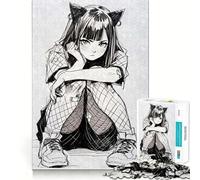 Puzzle da 1000 pezzi con disegno di una ragazza gatto in stile anime,gioco di concentrazione mentale,design a incastro preciso,sfida interattiva per il cervello da usare a casa (38x52cm)