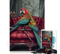 Puzzle da 1000 pezzi con divano rosso vintage a forma di pappagallo per adulti e ragazzi, gioco di logica, relax, taglio perfetto, articolo dei desideri di Babbo Natale (38x52cm)