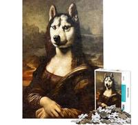 Puzzle da 1000 pezzi con divertente husky e la Gioconda Gioco rilassante per adulti analisi e logica ideale come regalo per tutta la famiglia (dimensioni 38x26cm)