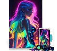 Puzzle da 1000 pezzi con donna arcobaleno al neon per adolescenti, gioco rilassante, ritagli nitidi, regalo adorabile (50x75cm)