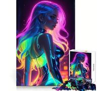 Puzzle da 1000 pezzi con donna arcobaleno al neon per adolescenti, gioco rilassante, ritagli nitidi, regalo adorabile (50x75cm)