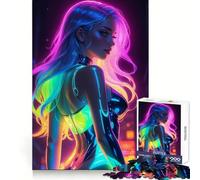 Puzzle da 1000 pezzi con donna arcobaleno al neon per adolescenti, gioco rilassante, ritaglio chiaro, regalo adorabile (38x26cm)