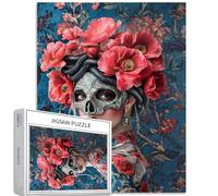 Puzzle da 1000 pezzi con donna con fiore rosso per adulti maschera teschio serpente nero puzzle artistico puzzle impegnativo giochi di attività familiari colorato fai da te puzzle per decorazioni