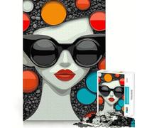 Puzzle da 1000 pezzi con donna con occhiali da sole e cerchi colorati esercizio mentale divertente,pezzi precisi e facili da incastrare,un modo coinvolgente per passare il tempo libero (50x75cm)