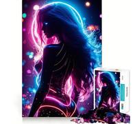 Puzzle da 1000 pezzi con donna cyberpunk al neon per adolescenti, gioco per allenare la mente, divertente e rilassante, oggetto da collezione (38x52cm)