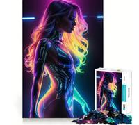 Puzzle da 1000 pezzi con donna cyborg sexy in neon per adulti e ragazzi, gioco per la mente, rilassante, taglio preciso, regalo di Natale 38x52cm