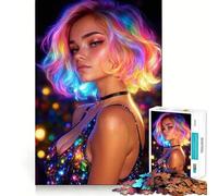 Puzzle da 1000 pezzi con donna dai capelli al neon per adolescenti, gioco di logica, divertimento casual, taglio di precisione, regalo affettuoso (50x75cm)