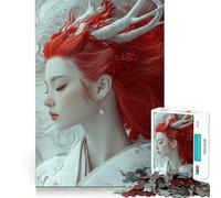 Puzzle da 1000 pezzi con donna dai capelli rossi e drago, ideale per adolescenti, per rafforzare la memoria, divertimento rilassante e di qualità, regalo perfetto (50x75cm)