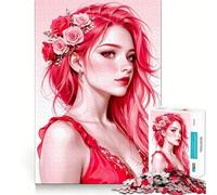 Puzzle da 1000 pezzi con donna dai capelli rossi e rose tra i capelli, ideale per adulti, per rafforzare la memoria, per il divertimento di gruppo, con bordi netti ed elegante (38x52cm)