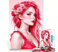Puzzle da 1000 pezzi con donna dai capelli rossi e rose tra i capelli ideale per adulti Stimola la memoria regala momenti di relax e divertimento Taglio di alta qualità un regalo memorabile (50x75cm)