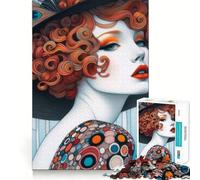 Puzzle da 1000 pezzi con donna dai capelli rossi in stile retrò per adolescenti, gioco di puzzle stimolante per il relax, ritaglio chiaro, regalo per le festività (38x26cm)