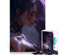 Puzzle da 1000 pezzi con donna dai capelli viola sotto la pioggia ideale per adolescenti Gioco interattivo per tutta la famiglia Motivo da assemblare perfetto per i desideri di Babbo Natale (38x26cm)