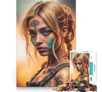 Puzzle da 1000 pezzi con donna dipinta e tatuata,gioco di logica e pensiero creativo,taglio preciso,precisione e abilità manuale,ideale per momenti di relax e allenamento mentale a casa (38x52cm)