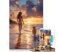 Puzzle da 1000 pezzi con donna e cane che passeggiano sulla spiaggia Gioco cognitivo divertente con struttura a incastro precisa,attività per rafforzare i legami affettivi (50x75cm)