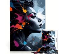 Puzzle da 1000 pezzi con donna e schizzi colorati, ideale per adolescenti, stimola la memoria, crea un piacevole momento di relax, si incastra perfettamente ed è un regalo di Natale unico (50x75cm)