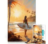 Puzzle da 1000 pezzi con donna e tavola da surf,divertente attività per allenare la mente,senza sbavature,pezzi ben tagliati,attività che assorbe l'attenzione durante le serate tranquille (38x26cm)