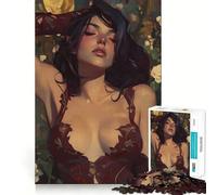 Puzzle da 1000 pezzi con donna in abito floreale,divertente gioco di simulazione cognitiva,pezzi ad incastro perfetti,regalo di compleanno,rompicapo (38x52cm)