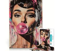 Puzzle da 1000 pezzi con donna in stile Pop Art che soffia una bolla di gomma, ideale per adolescenti Rafforza la memoria, calma e rilassa Bordo di qualità Regalo perfetto (38x26cm)