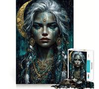 Puzzle da 1000 pezzi con donna mistica, luna e gioielli, ideale per adolescenti, per migliorare la memoria, rilassante e divertente, con design da assemblare e un regalo elegante (38x52cm)
