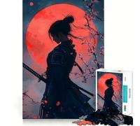 Puzzle da 1000 pezzi con donna samurai e luna rossa per adolescenti, gioco stimolante e rilassante, taglio preciso, lista dei desideri di Babbo Natale (50x75cm)