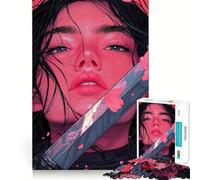 Puzzle da 1000 pezzi con donna samurai e spada, ideale per adolescenti Migliora la memoria, favorisce il rilassamento mentale e crea un regalo creativo (38x52cm)