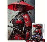 Puzzle da 1000 pezzi con donna samurai rossa e katana per adulti, ideale per rafforzare la memoria, divertimento e svago, con bordi di qualità e design elegante (38x26cm)