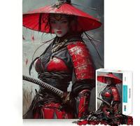 Puzzle da 1000 pezzi con donna samurai rossa e katana per adulti, ideale per rafforzare la memoria, divertimento e svago, con bordi di qualità e design elegante (38x26cm)