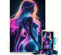 Puzzle da 1000 pezzi con donna sexy in luci al neon per adolescenti, ideale per migliorare la memoria, rilassare la mente e creare opere d'arte di alta qualità 38x26cm