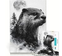 Puzzle da 1000 pezzi con doppia esposizione lunare e lontra per adolescenti, gioco di logica e abilità, tempo sereno, taglio preciso, (38x52cm)
