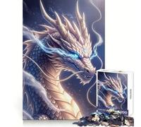 Puzzle da 1000 pezzi con drago bianco dagli occhi blu, ideale per adolescenti, attività fisica e ricreativa, con incastro perfetto, regalo di compleanno (38x52cm)