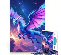 Puzzle da 1000 pezzi con drago blu e rosa in volo,pezzi ad incastro,gioco divertente e rilassante,ideale per decorazioni natalizie 38x26cm