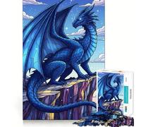 Puzzle da 1000 pezzi con drago blu sulla cima di una montagna,pezzi a incastro preciso,giocattolo creativo e divertente,momento di relax,regalo di compleanno 50x75cm