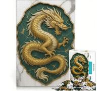 Puzzle da 1000 pezzi con drago dorato su sfondo verde smeraldo, decorazione murale, attività divertenti da fare in casa, collezione d'artista, opera d'arte 50x75cm