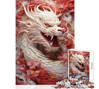 Puzzle da 1000 pezzi con drago feroce e fiori rossi giocattolo educativo regali di Babbo Natale segreto giochi rilassanti con poster abbinato e foglio di quiz dimensioni 38x52cm