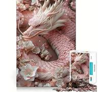 Puzzle da 1000 pezzi con drago in fiore rosa per adolescenti, gioco di logica e abilità, rilassante, taglio preciso, regalo di Natale (50x75cm)