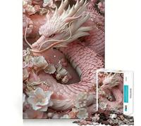 Puzzle da 1000 pezzi con drago in fiore rosa per adolescenti, rompicapo rilassante, taglio di alta qualità, regalo di Natale (38x52cm)
