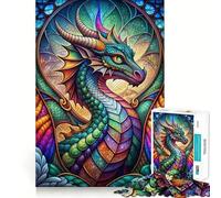 Puzzle da 1000 pezzi con drago in vetro colorato al neon per adolescenti, gioco di logica e divertimento rilassante con bordi lisci, regalo creativo 50x75cm