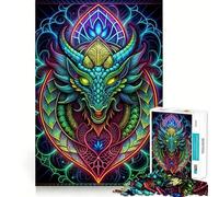 Puzzle da 1000 pezzi con drago in vetro colorato al neon per adolescenti, gioco di logica e divertimento rilassante con bordi lisci, regalo creativo 50x75cm