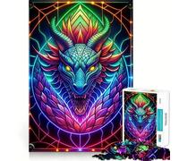 Puzzle da 1000 pezzi con drago in vetro colorato al neon per adolescenti, gioco intelligente e rilassante, assemblaggio di motivi, lista dei desideri di Babbo Natale 38x26cm