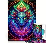 Puzzle da 1000 pezzi con drago in vetro colorato al neon per adulti, gioco di logica e relax, taglio preciso, regalo prezioso 50x75cm